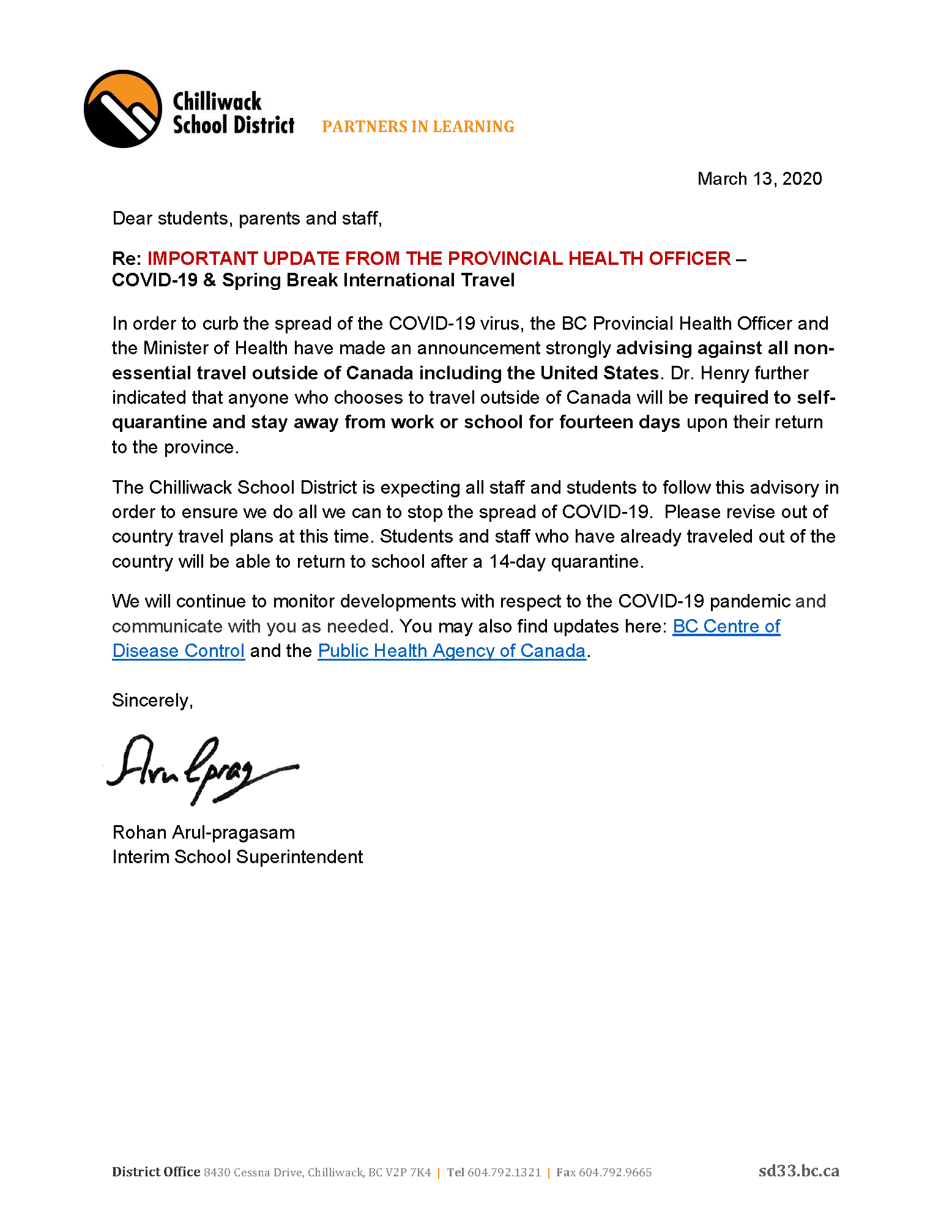 SB Covid 19 Travel Letter